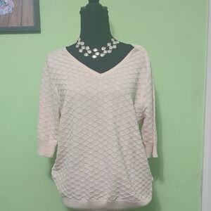 Ella Moss Cream Textured V-Neck Sweater
